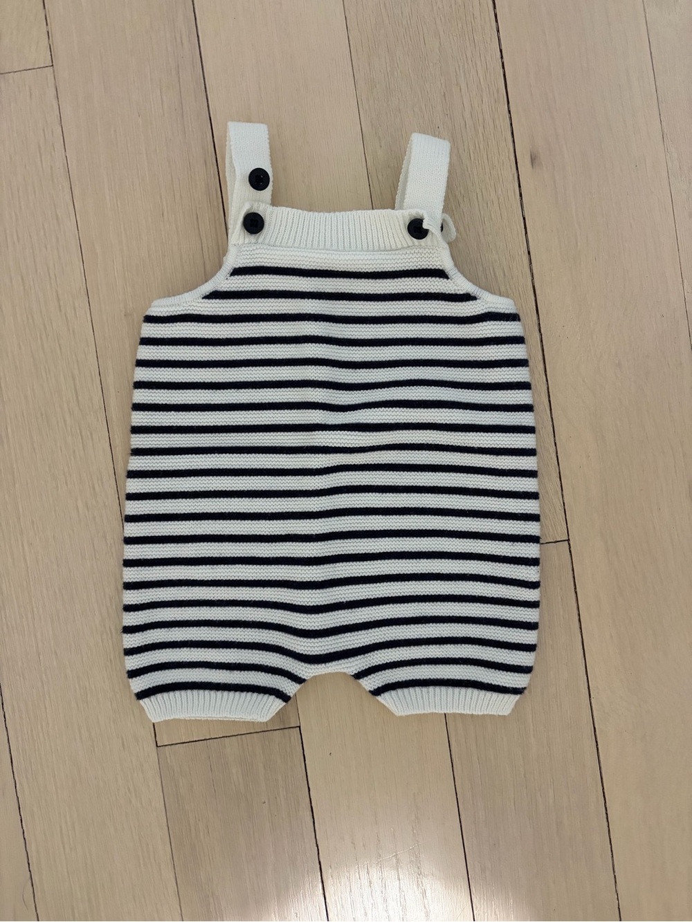 Janie and Jack Cream and Black Striped Knit Overalls